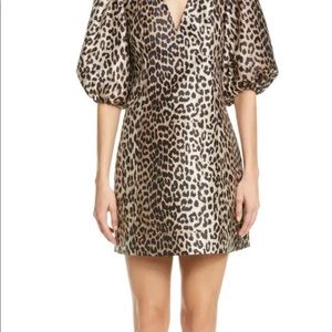 NWT GANNI Leopard Jacquard Puff Sleeve Dress
